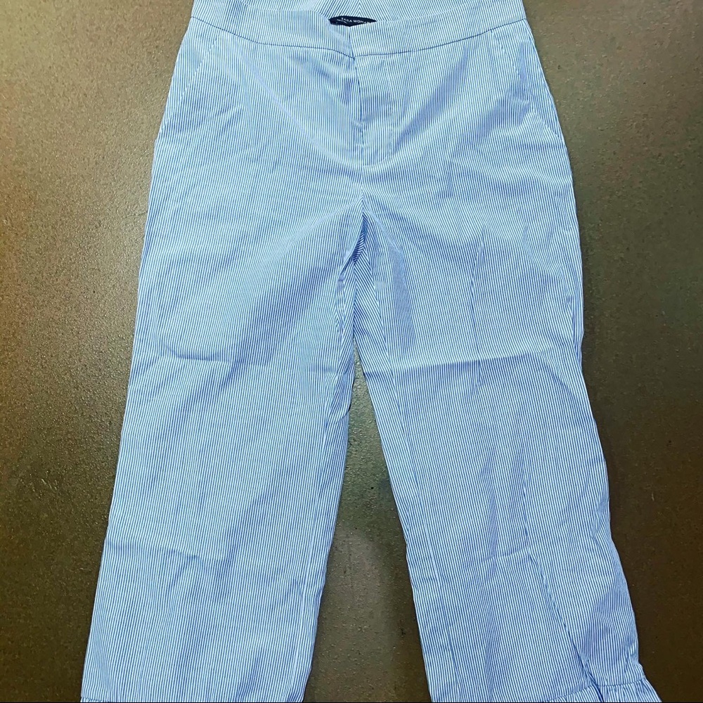 Zara light blue and white stripped capris